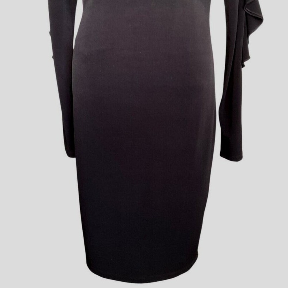 Bebe Black Ruffle Long Sleeve Boat Neck Sheath Cocktail Dress Small Y2K - Picture 8 of 13